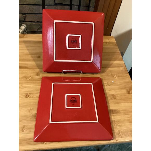 Pier 1 Imports Spice Route Paprika 10.5" Square 2 Dinner Plates Beaded Edge Red - Picture 3 of 4